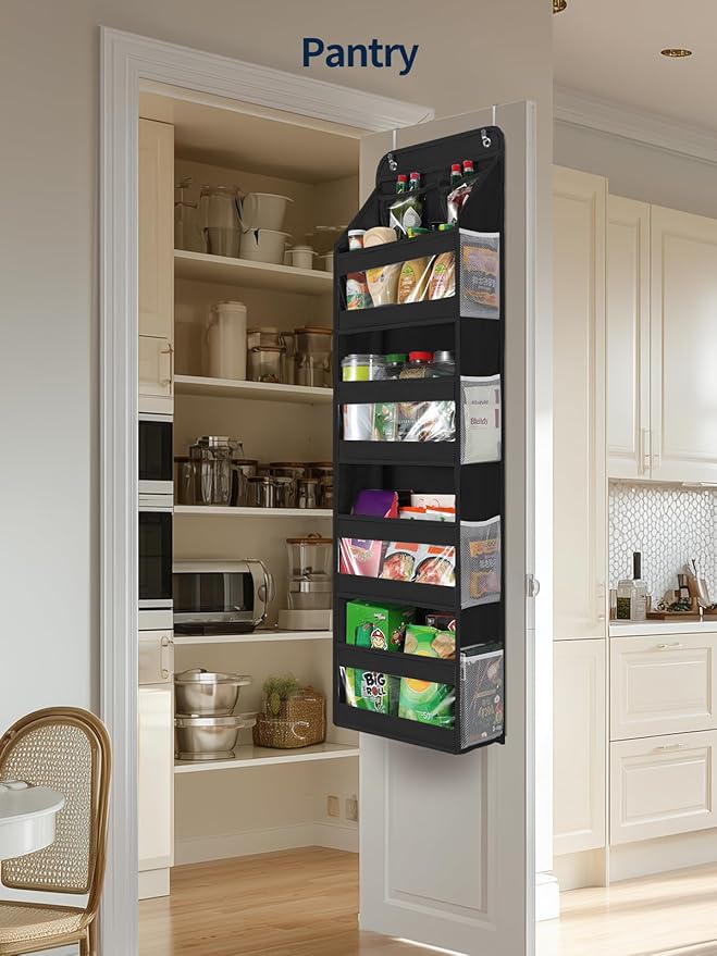 Yecaye 5 Tier 1Pc Over the Door Organizer, Swing-proof Door Organizer Hanging with Clear PVC Windows, Behind the Door Storage for Bedroom Nursery Closet Laundry Pantry Bathroom, Black