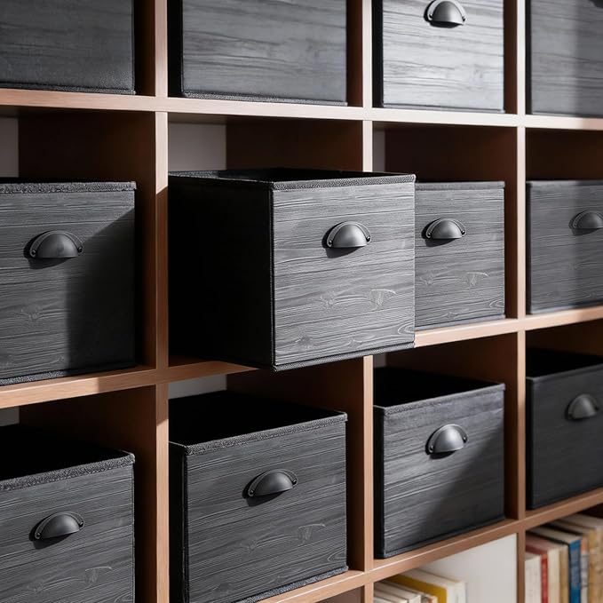 homyfort Fabric Cube Storage Organizer Bins, 12x12 Inch Black Wood Grain Printing Storage Cubes, Closet Cloth Baskets Box For Shelves, Set of 6
