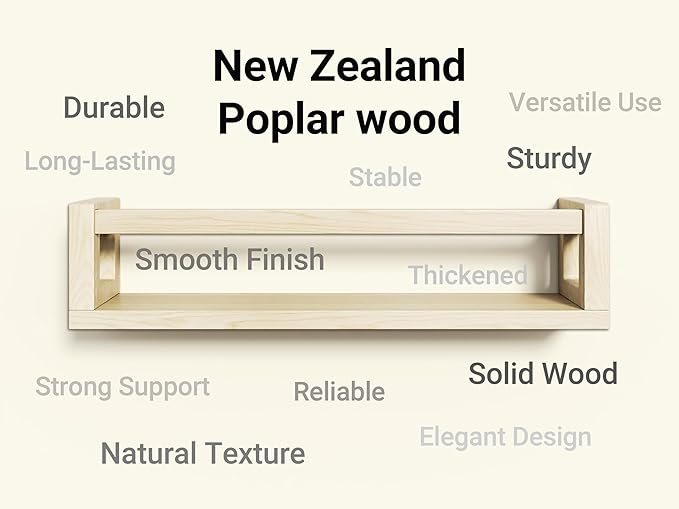 Sturdy Floating Shelves – Set of 3 Wall Bookshelves and Nursery Floating Shelves for Books, Toys, Kitchen, Bathroom, and Home Decor – Natural Poplar