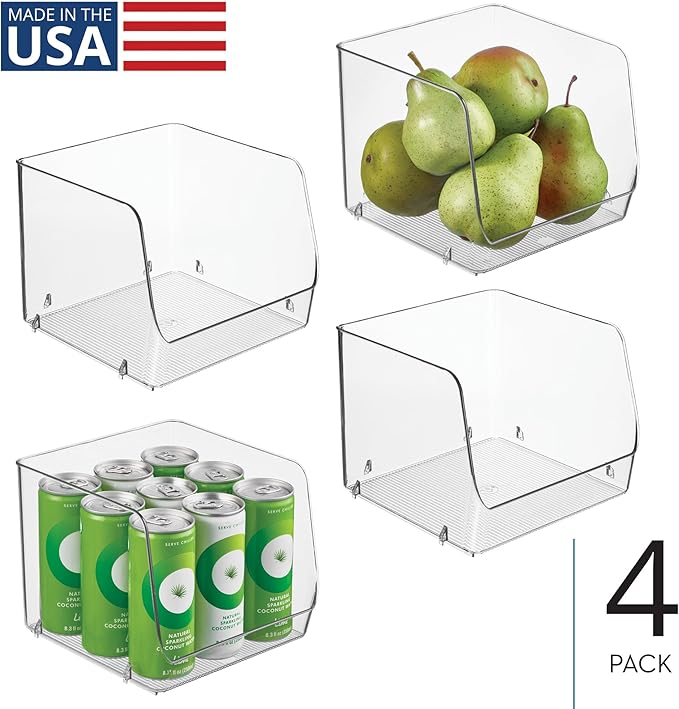 iDesign Open-Front Storage Bin for Kitchen, Bathroom, or Home Office, Set of 4, Clear, Made in USA