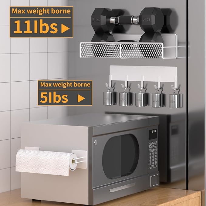 Magnetic Spice Rack for Refrigerator, 10 Pack Metal Magnetic Shelf, Moveable Spice Organizer with Hook Rack, Paper Towel Holder, Kitchenware Holder, Strong Magnetic Storage Fridge Organizer White