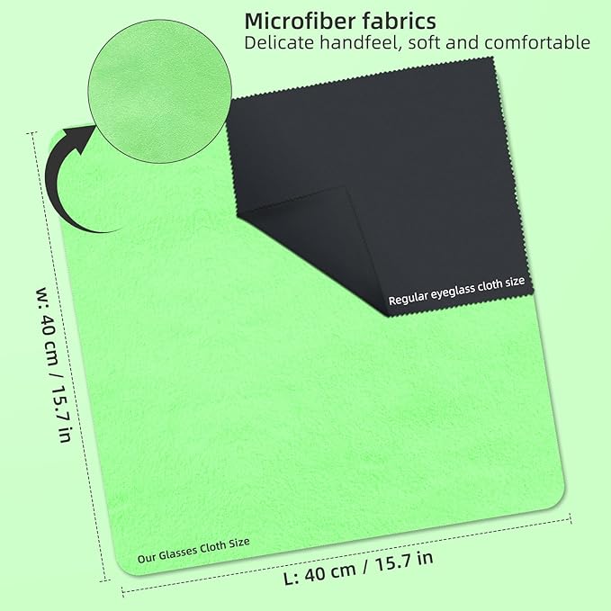 Suede Eyeglass Cloth 15.8 X 15.8 Inches Extra Large Cleaning Cloth Washable, Durable, Ultra-Fine High-Tech Quality Material for Eyeglasses, Lenses, Electronics and Screens, Car Mirrors Green