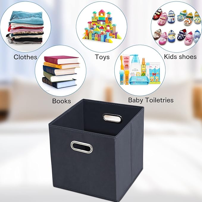 STOREONE Fabric Storage Bins Cubes Baskets Containers-(11X11X11) with Dual Handles Cube Storage Organizer Bins for Shelf Closet, Bedroom Organizers, Foldable Set of 6 (Grey )