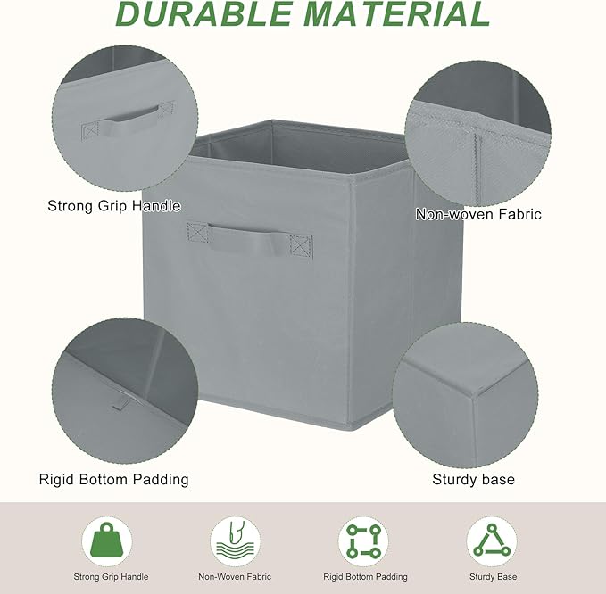 uxcell 3Pcs Fabric Storage Bins, 11 Inch Cube Storage Bin Foldable Storage Cube Organizer Bins with Handles for Shelf Closet, Nursery Home, Bedroom(Gray)