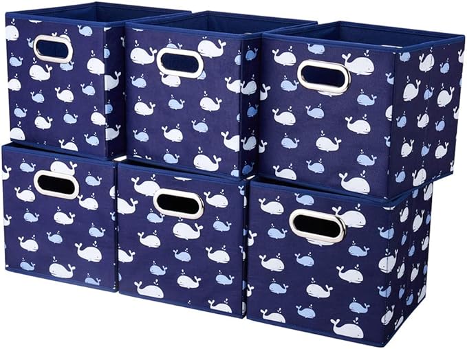 Fabric Cube Storage Bins Whale10.5x 10.5 x 11 in Foldabe Navy Blue Storage Cubes Folding Cloth Storage Cubes Boxes Collapsible Cube Inserts Storage Baskets Drawer for Cube Organizer Closet QY-SC11-6