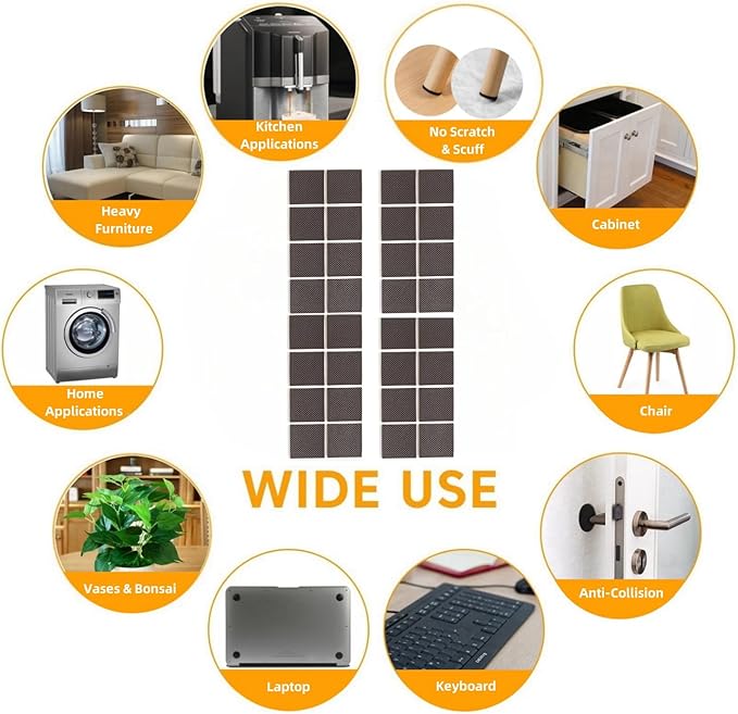 Furnigear Non Slip Furniture Pads - Self Adhesive Rubber Anti Skid Pads Grippers Rubber Chair Feet Furniture Pad for Hardwood Floors -Protectors for Furniture Table Legs Anti Slip 32 Pcs 1-1/2" Square