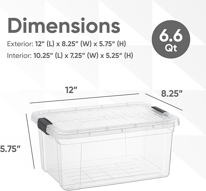 Superio Storage Bins with Lids- 5 Pack, 6.6 Qt Clear Boxes for Organizing, Stackable Plastic Containers- BPA Free, Non-Toxic, Odor Free, Organizer for Home, Office, Dorm