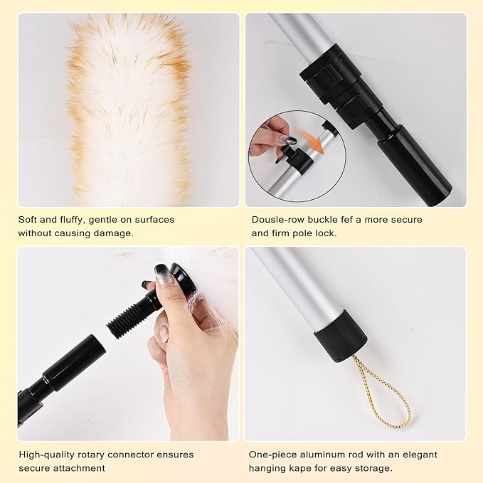 Lambswool Duster Extendable 31-55 Inch, Natural Electrostatic Feather Duster for Cleaning with Aluminum Extension Pole Reusable for High Ceilings, Fans, Blinds, Furniture, Interior & Roof Dusting