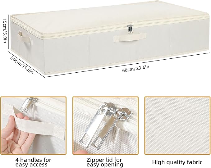 Under Bed Storage Container, Clothes Organizer with Handles, Foldable Storage Bin With Lid, Beige, 1 Pack, 23.6 x 11.8 x 5.9 Inch