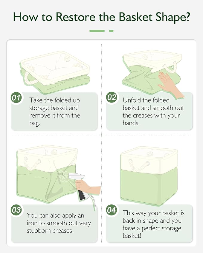 13x13x13 Cube Storage Bins,4 Pack Large Foldable Fabric Storage Cubes with Handles for Organizing Home, Closet, Shelf, Office(White&Green)