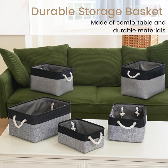 Large Storage Baskets- 15x11x10 inch Storage Bins for Shelves and Closet Organizing, Foldable Fabric Bin for Home Organization Clothes and Laundry (1-Pack, Black&Gray)