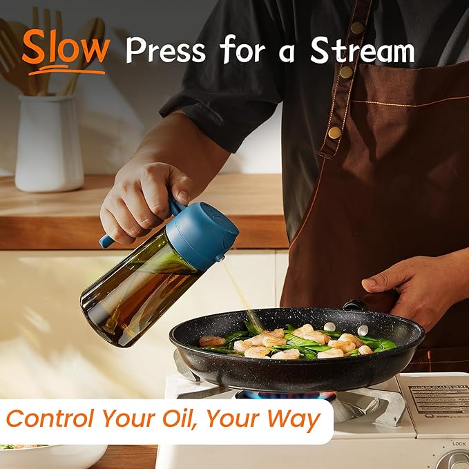 TrendPlain - Original 16oz/470ml Olive Oil Dispenser Bottle for Kitchen Gadgets and Air Fryer Accessories - Olive Oil Sprayer for Cooking w/Stickers - Navy