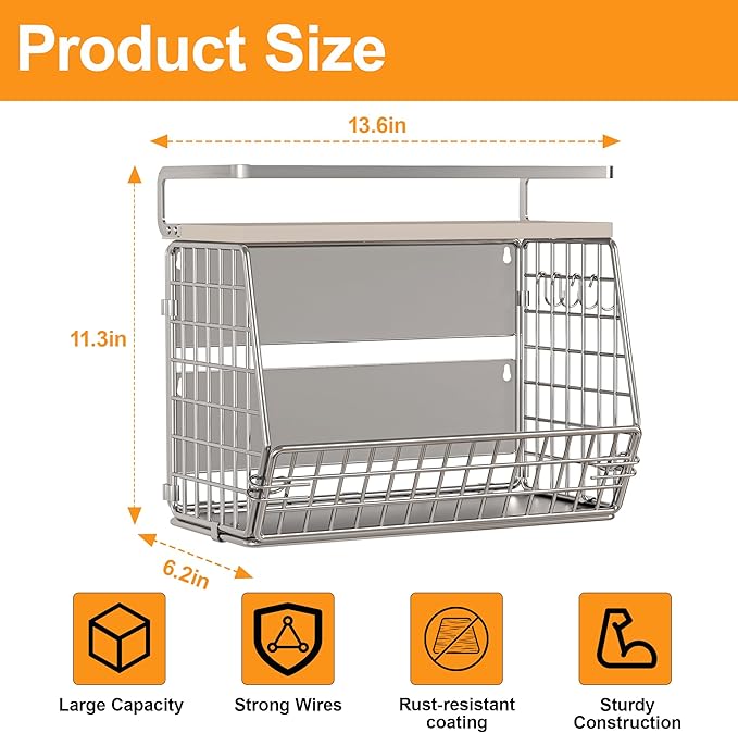 Magnetic Shelf for Fridge,Onion and Potato Spice Snacks Fruit and Vegetable Storage and Organizer,Hanging Wire Basket for Pantry,Kitchen Counter,RV and Laundry