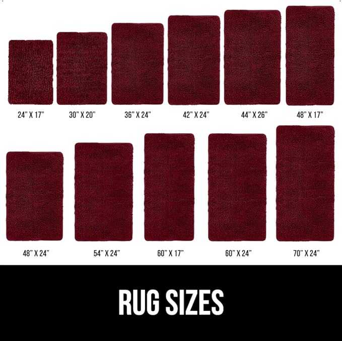 GORILLA GRIP Bath Rug Mat 48x17, Soft Absorbent Chenille, Quick Dry Microfiber Mats, Rubber Backing Washable Shower Floor Rugs, Bathmat Runner, US Designed Bathroom Home Decor Accessories Burgundy