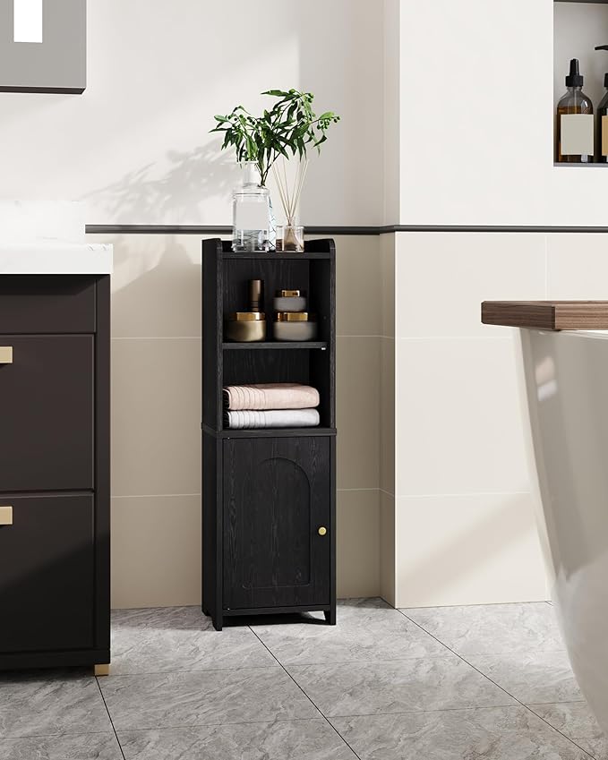 Bathroom Storage Cabinet, Corner Floor Cabinet with Doors and Adjustable Shelf, Narrow Toilet Paper Cabinets, Bathroom Organizer for Small Spaces, Black BC39704X