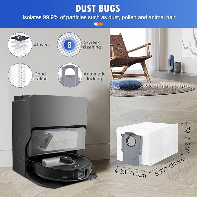 29PCS Accessories Kit for Roborock S8 Max/MaxV Ultra Robot Vacuum, 2 Main Brushes, 6 Dust Bags, 4 Mop Cloths, 4 Edge Mop Cloths, 4 Filters, 6 Side Brushes, 1 Self-Main Brush, 2 Tools
