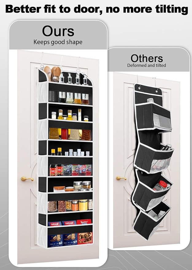 2 Pack Over The Door Storage Organizer with 5 Pockets 10 Mesh Side Pockets, 44 lbs Weight Capacity Door Hanging Organizers and Storage for Bedroom,Bathroom,Nursery,Pantry,Dorm(Black)