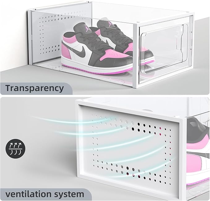 Elechomes Shoe Boxes Clear Plastic Stackable 18 Pack Premium Shoe Organizer Storage for Closet Foldable Shoe Rack Containers Sneaker Display Case Holder Shoe Bin Entryway Drawers Gifts
