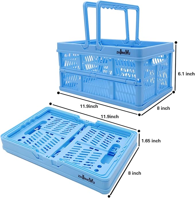 crates for storage,plastic baskets for organizing,collapsible shopping basket,foldable crate with Handles,collapsible storage crate,car basket,for Kitchen,Bathroom,Medicine (Blue, S)