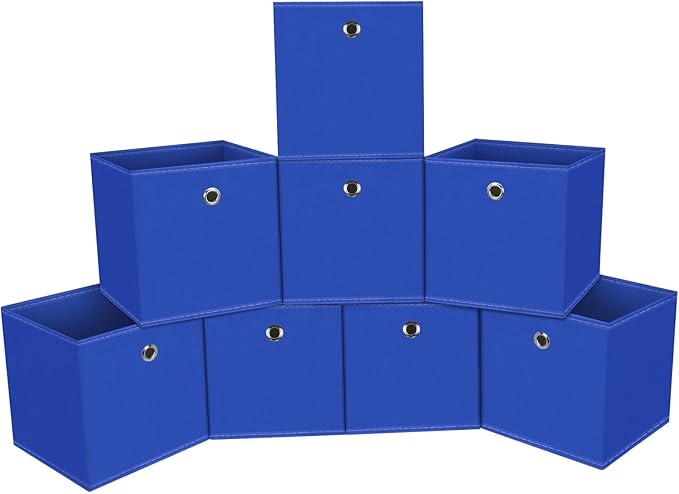 Foldable Storage Cubes Bins ,11 Inch Cloth Storage Cube Fabric Storage Box Cubes Organizer Baskets with Dual Handles for Home Organizer Set of 8 (Dark Blue)