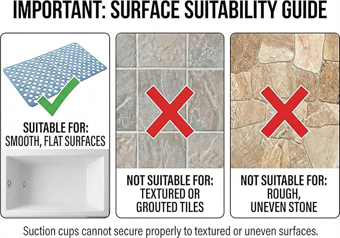 Nonslip Bathtub Mat Extra Soft TPE Bath Mat for Kids, Machine Washable Bathroom Shower Mat, Smooth/Non-Textured Tubs Only, 30L x 17W Inch (Blue)