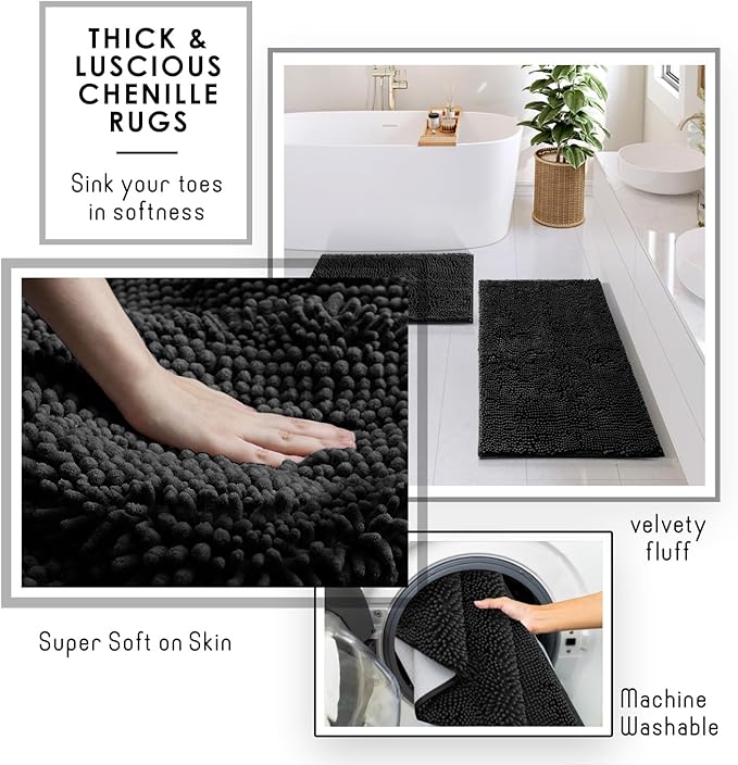 Clara Clark Bathroom Accessories Set - 27PC Bathroom Set with Adhesive Corner Shower Caddy Hanging, Bathroom Sets with Shower Curtain and Rugs, Black Shower Curtain Set with Bathroom Trash Can