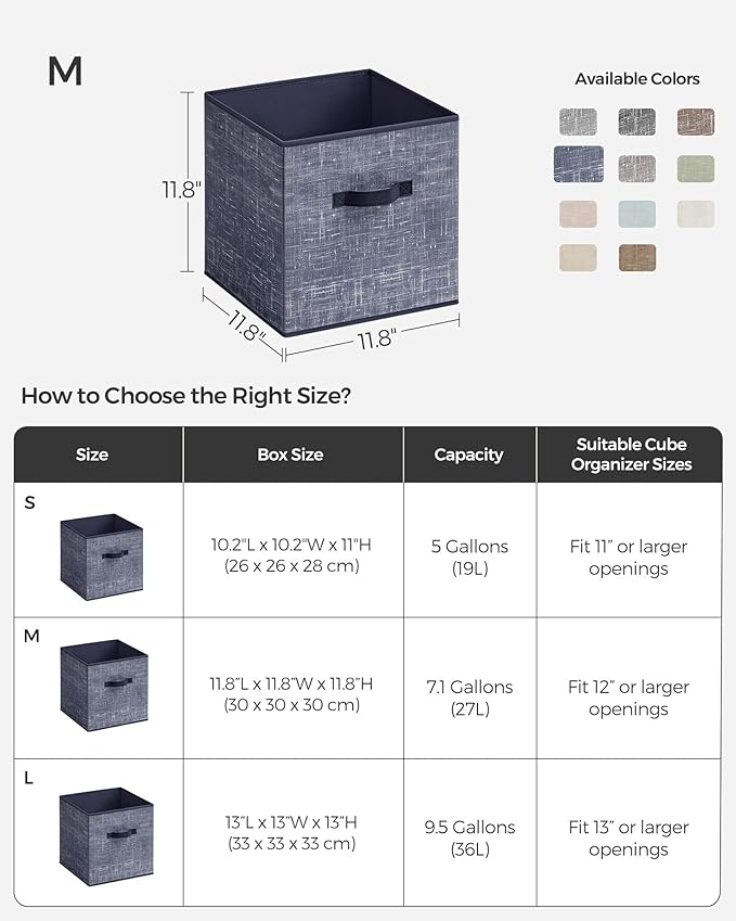 SONGMICS Storage Cubes, 11.8-Inch Non-Woven Fabric Bins with Double Handles, Set of 6, Closet Organizers for Shelves, Foldable, for Clothes, Misty Blue UROB030I01