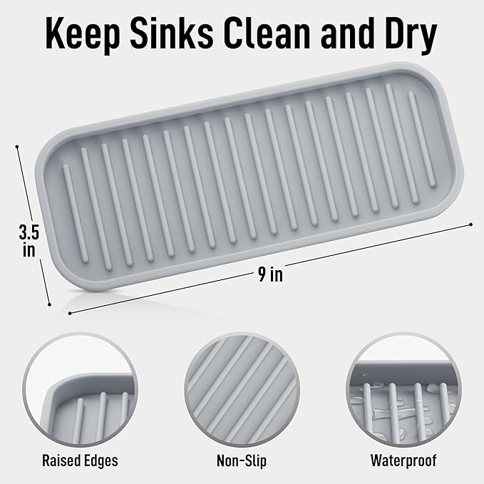 Zulay Kitchen (9x3.5in) Sponge Holder for Kitchen Sink - Flexible Heavy-Duty Multipurpose Sink Caddy - Counter Organizer for Kitchen, Bathroom, Makeup, Trinkets & More! (Grey)