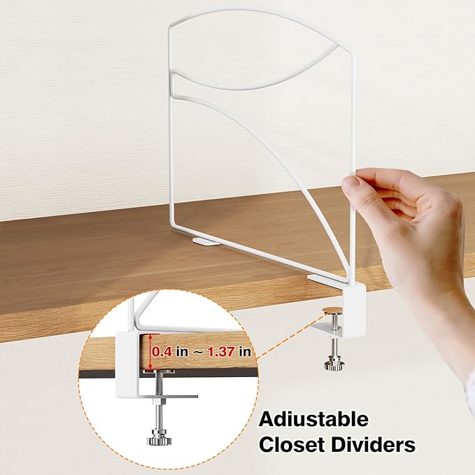 8-Piece Wire Shelf Dividers for Closet Organization, Upgraded C-Clips Adjustable Metal Shelf Dividers Suitable For Bedrooms & Kitchens, Storage Helper for Handbag Sweater Shirt Ankle Boots, White