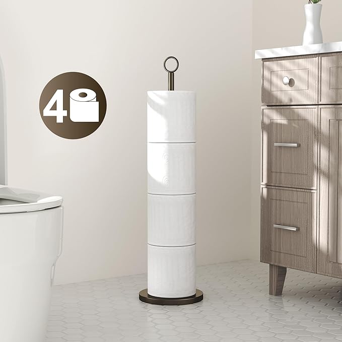 Toilet Paper Holder Stand(with Reserve Function), Free-Standing Spare Rolls Storage Holder, Stainless Steel