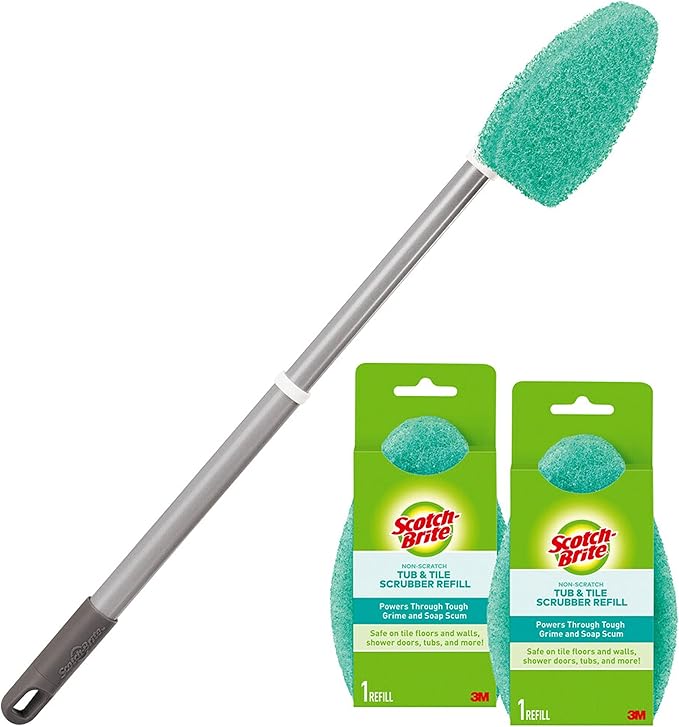 Scotch-Brite Extendable Tub & Tile Scrubber Kit, Includes 1 Handle and 3 Non-Scratch Scrubber Pads