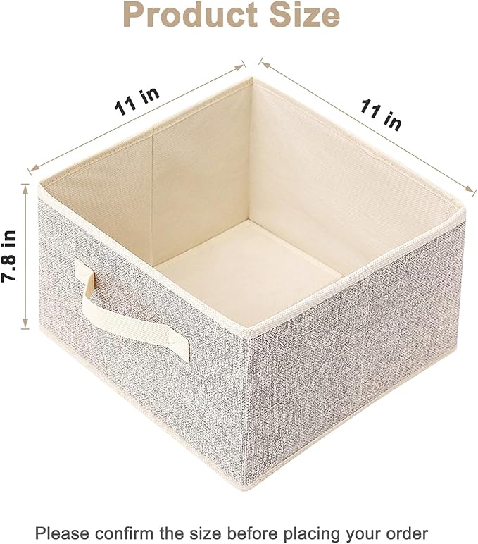 11 inch Storage Baskets, Woven Fabric Bins, Storage Cubes with Reinforced Handles, Organizer Bins for Closet Shelves, Foldable, for Clothes (Beige, 4PCS/11*11*7.8inch)
