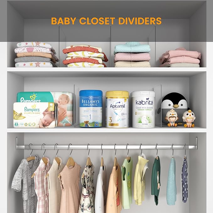 OKPOW Acrylic Shelf Dividers for Closet Organization: 8 Pack Tall Durable Clear Shelves Separators for Clothing Adjustable