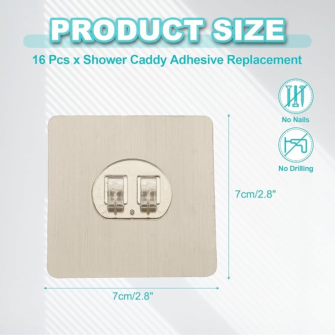 uxcell 16Pcs Shower Caddy Adhesive Replacement, 2.8x2.8 Round No Drilling Shower Caddy Hook Waterproof Adhesive Wall Hooks for Bathroom Soap Holder Kitchen Racks, Brushed 1 Hook