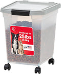 IRIS USA Airtight Dog Food Storage Container, WeatherPro, Up to 25 lbs, Removable Wheels, for Dog Cat Bird and Other Pet Food Storage Bin, Keep Fresh, Translucent Body, Made in USA, Clear/Gray