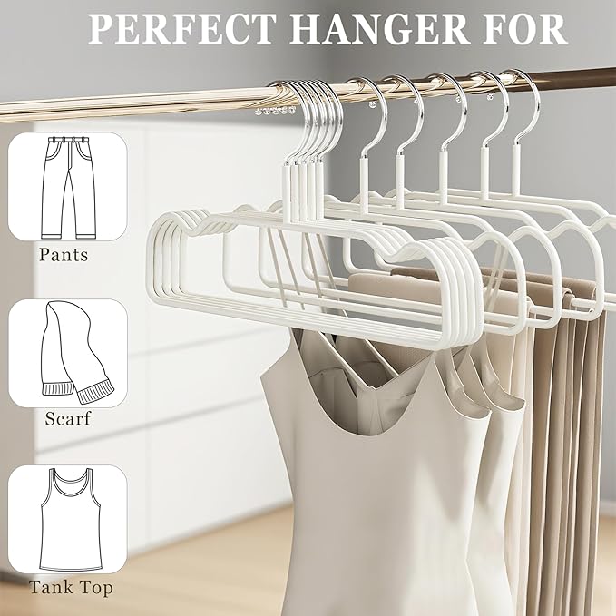 Non-Slip Rubber Pants Hangers,20 Pack Slim Thin Space-Saving Trouser Hanger,Rust-Free Closet Clothes Organizer for Slacks Scarf Ties,13inch