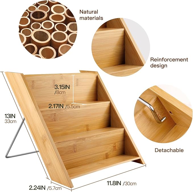 Bamboo Spice Rack Organizer for 18 Jars, 3-Tier Compact Wooden Spice Holder for Kitchen Countertop or Cabinet Drawer, Fits Standard 4oz Glass Jars, Sustainable Kitchen Storage (Rack Only)