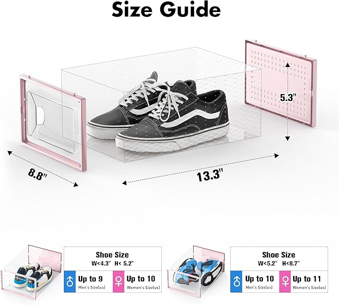 Foluck Shoe Storage Box, 15 Pack Clear Plastic Stackable Shoe Organizer for Closet, Interlocking Design Shoe Container Bins for Sneakers, Foldable Shoe Rack with Lids, Pink