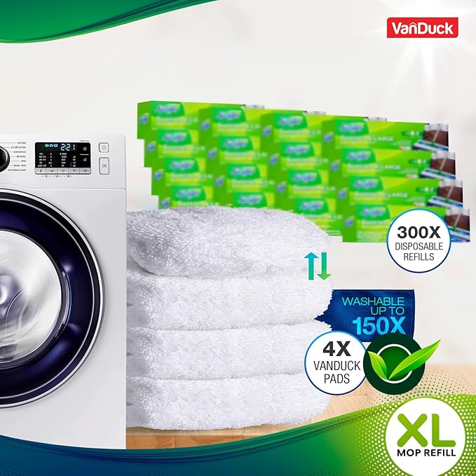 VanDuck Extra Large Cotton Mop Pads Compatible with Swiffer XL Mop - X-Large Wet and Dry Pads Refill, 4-Pack (Handle is Not Included)