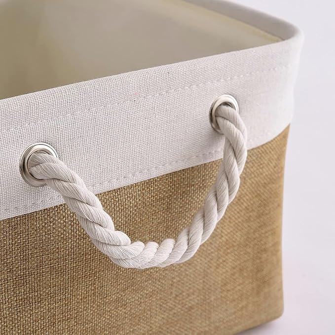 Sacyic Rectangular Fabric Storage Baskets for Organizing, Shelves, Decorative & Gift (White & Peru)