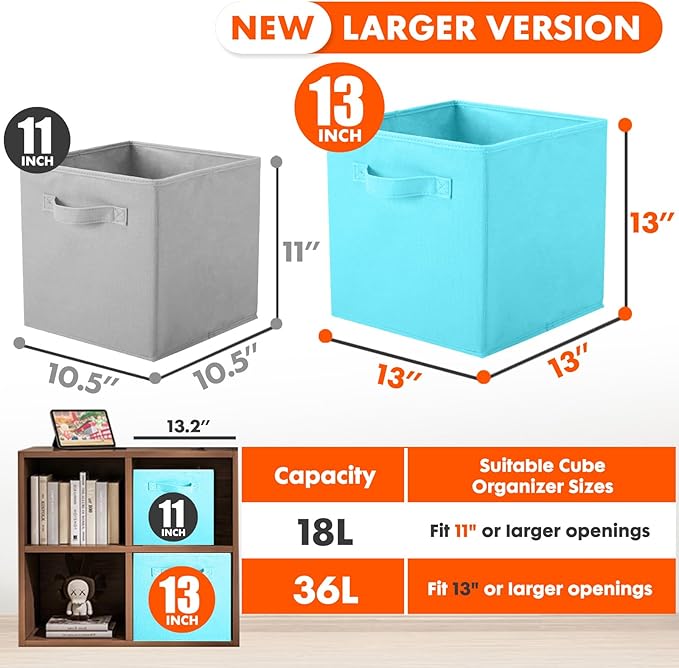 ShellKingdom Foldable Fabric Storage Cubes And Cloth Organizer Drawer For Closet And Toys, 13 X 13 X 13 INCH, 2 Pack (Light Blue)