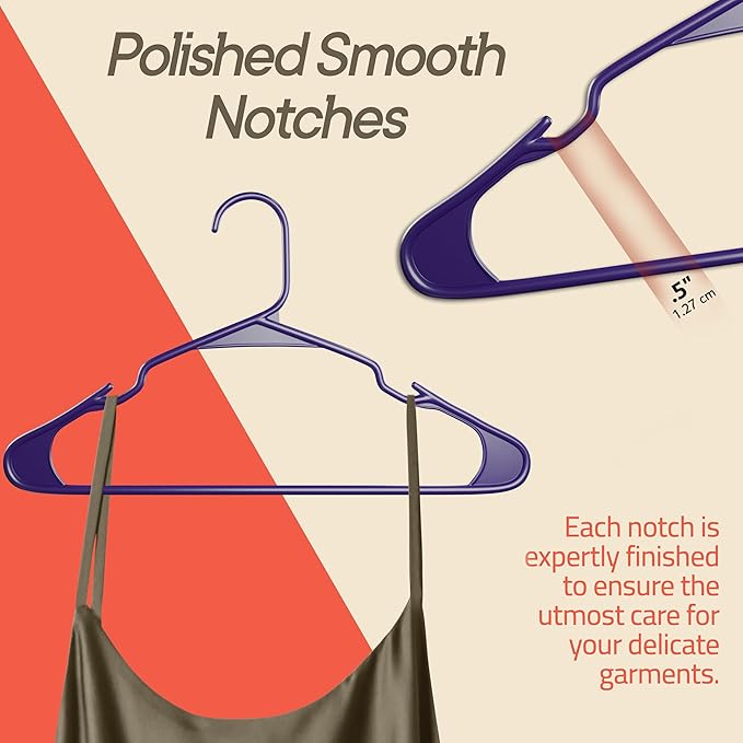 Purple Plastic Hangers 20 Pack– Heavy-Duty Plastic Hangers Slim and Space-Saving, Durable and Lightweight with Non-Slip Shoulder Notches for Slip Dresses, Suits, Jackets & Camisoles