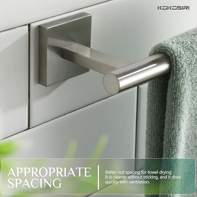 KOKOSIRI Towel Holder Brushed Nickel Bathroom Accessory Hand Towel Bars Wall Mounted Kitchen Cabinet Paper Holder Stainless Steel 2 Pack, B3008BR-P2