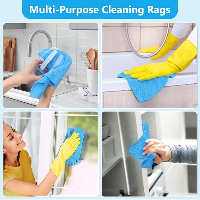 GLIMGLINT Shop Towel, 100 Pack Blue Microfiber Cleaning Cloth, Lint-Free, Ultra Absorbent Reusable Paper Towels for Home, Kitchen, Car, Garage or Shop, Cleaning Rags, 11" x 9"