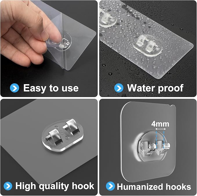 FEPTUASE 20 Pack Shower Caddy Adhesive Replacement, Transparent Strong Adhesive Hooks, No Drilling, Waterproof Wall Hooks for Shower Caddy, Bathroom Storage Shelves and Kitchen Racks