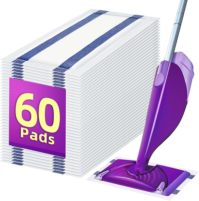 Wet Mop Pads Refills, 4-Layer Thick Disposable Wet Jet Pads, 5.9"×11.4" Fragrance-Free Mopping Cloths, Compatible with Most Spray Mops for Home Kitchen Hardwood Wood Floors, 60 Pack