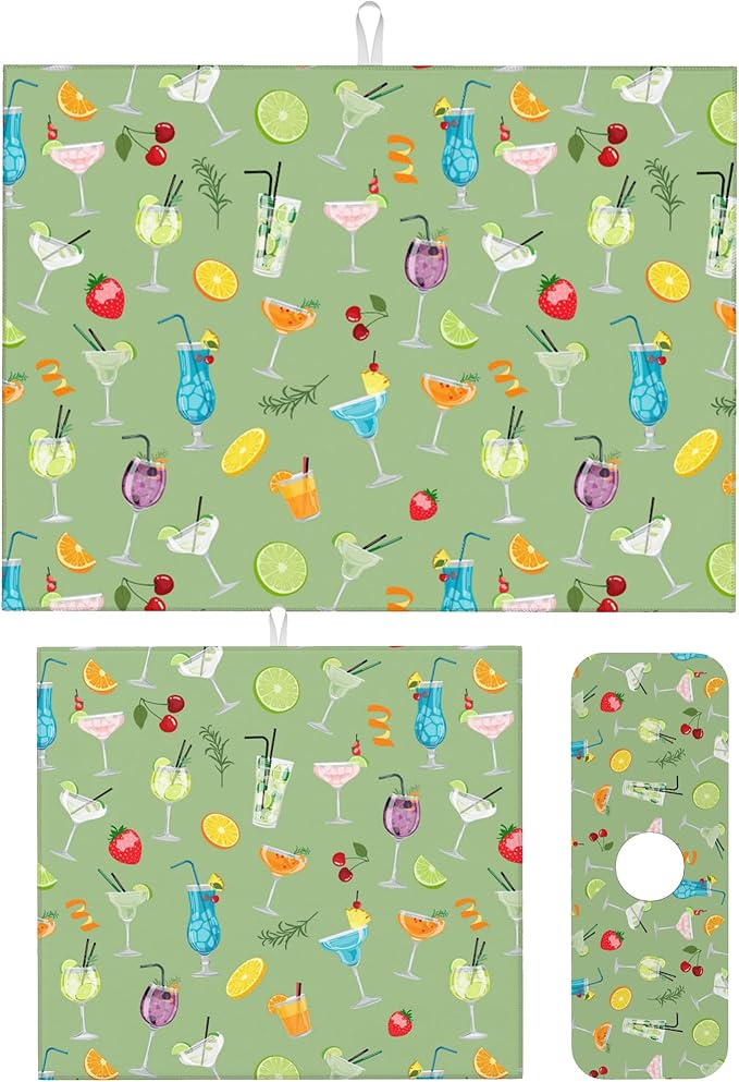 3Pcs Cocktail Dish Drying Mat & Kitchen Sink Splash Guard Faucet Mat For Kitchen Counter Absorbent Microfiber Dishes Pad Dish Drainer Rack Mats Fast Dry Kitchen Accessories