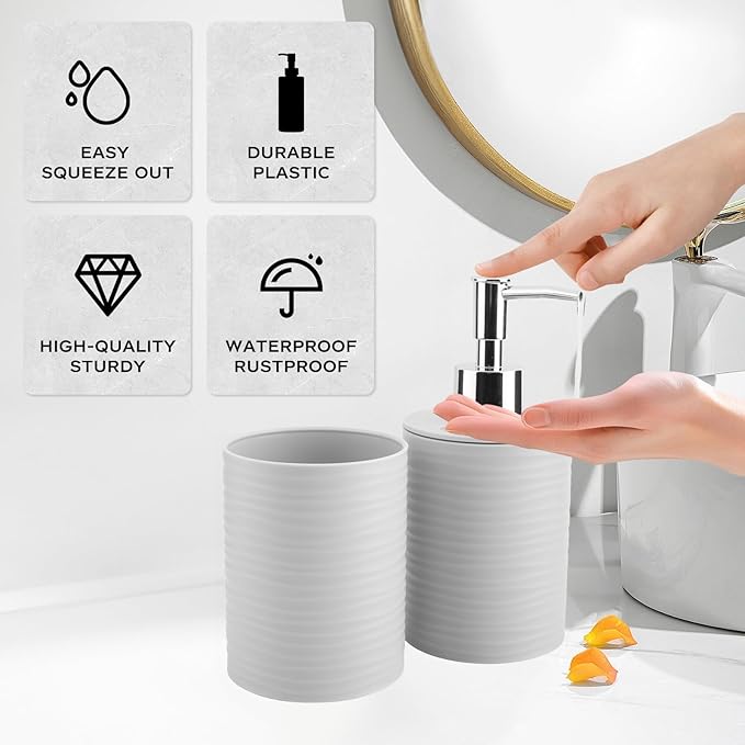 2 Piece Bathroom Accessory Set, Bathroom Accessories Set Include Soap Dispenser and Toothbrush Holder for Modern Bathroom Decor