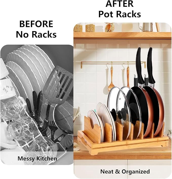 Pots and Pans Lid Organizer Holder Rack,Pot and Pan Organizer Drawer Organizer for Cutting Boards & Baking Sheets,Plates, Frying Pan, Skillet,Reusable Containers