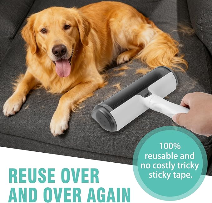 Reusable Lint Roller for Pet Hair – Extra Sticky Washable Dog & Cat Fur Remover Roller, Portable Lint Remover Brush on Furniture, Couch, Carpet, Car, Rugs & Bedding – Eco-Friendly, No Refills Needed